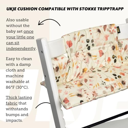 UKJE Cushion Compatible with Stokke Tripp Trapp - Soft Seat for Infants, Babies & Toddlers, High Chair Accessories, Cotton Fabric Insert, Easy to Install, Handmade in Europe (Wild Flowers) - Image 4