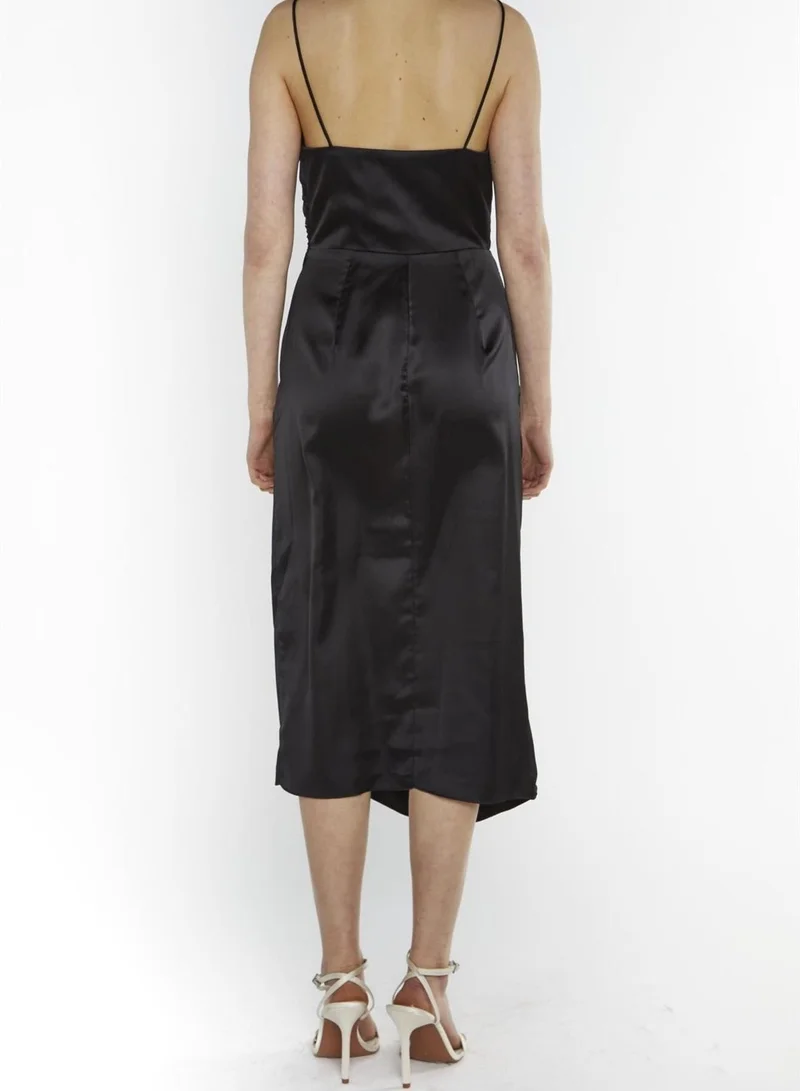 True Decadence  Adele Black Wrap Midi-Dress for Women | Best Price UAE