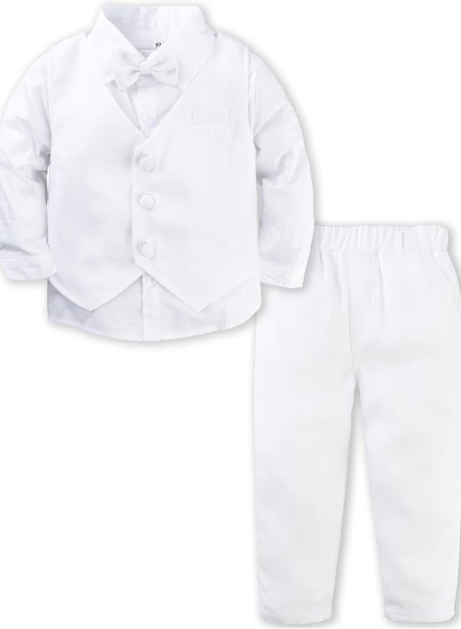 A&J DESIGN Toddler Boys White Suit Christening Baptism Outfit Tuxedo Vest Set 2-3T - Image 1