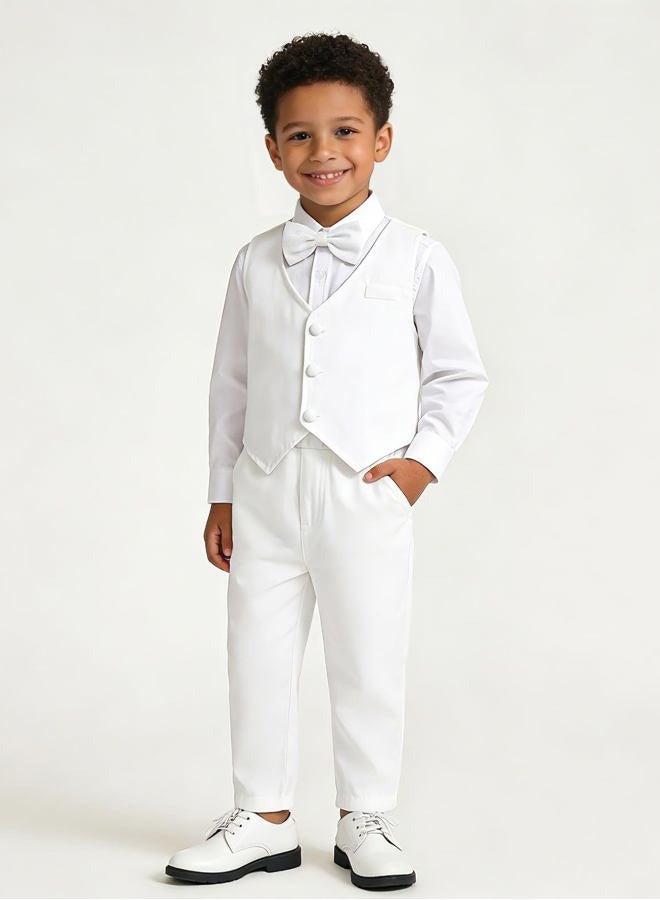A&J DESIGN Toddler Boys White Suit Christening Baptism Outfit Tuxedo Vest Set 2-3T - Image 3