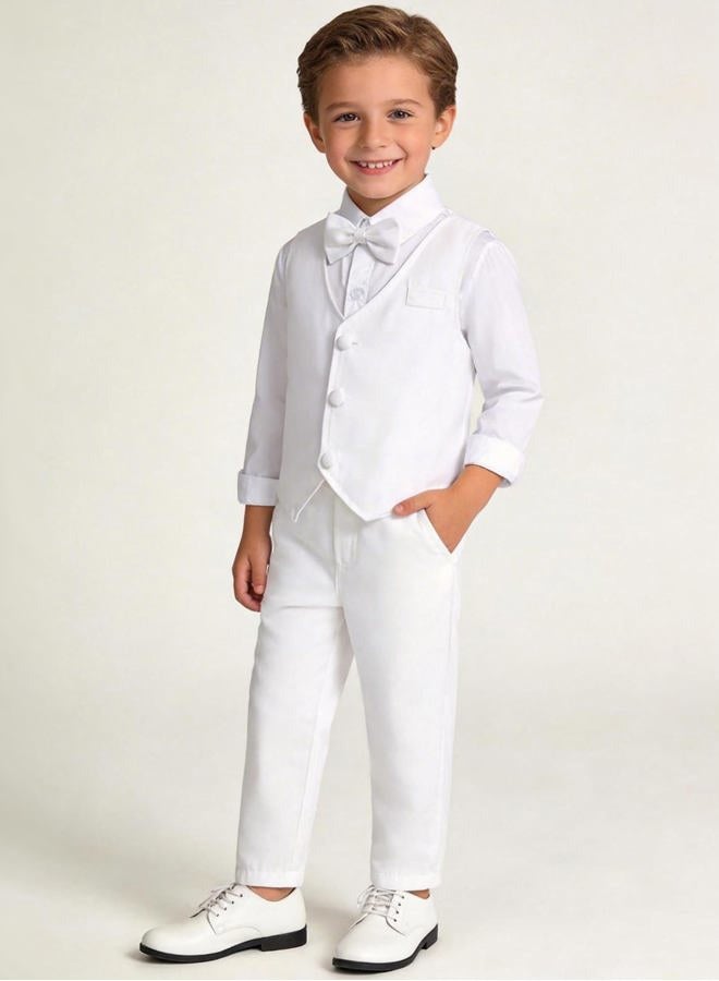 A&J DESIGN Toddler Boys White Suit Christening Baptism Outfit Tuxedo Vest Set 2-3T - Image 2