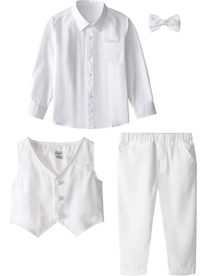 A&J DESIGN Toddler Boys White Suit Christening Baptism Outfit Tuxedo Vest Set 2-3T - Image 5