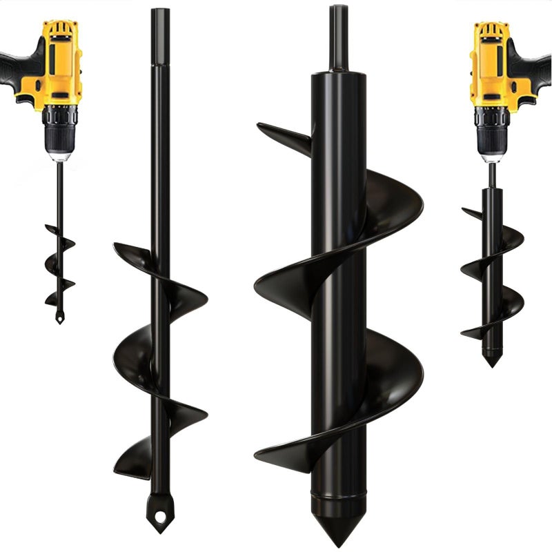 K-Brands K-Brands Auger Drill Bit for Planting – 1.6 x 9 Inch & 3 x 9 Inch Set - Garden Spiral Hole Drill and Bulb Planter Tool - Bedding Plants, Umbrella Holes - 3/8 Inch Hex Drive Drill  - Image 1