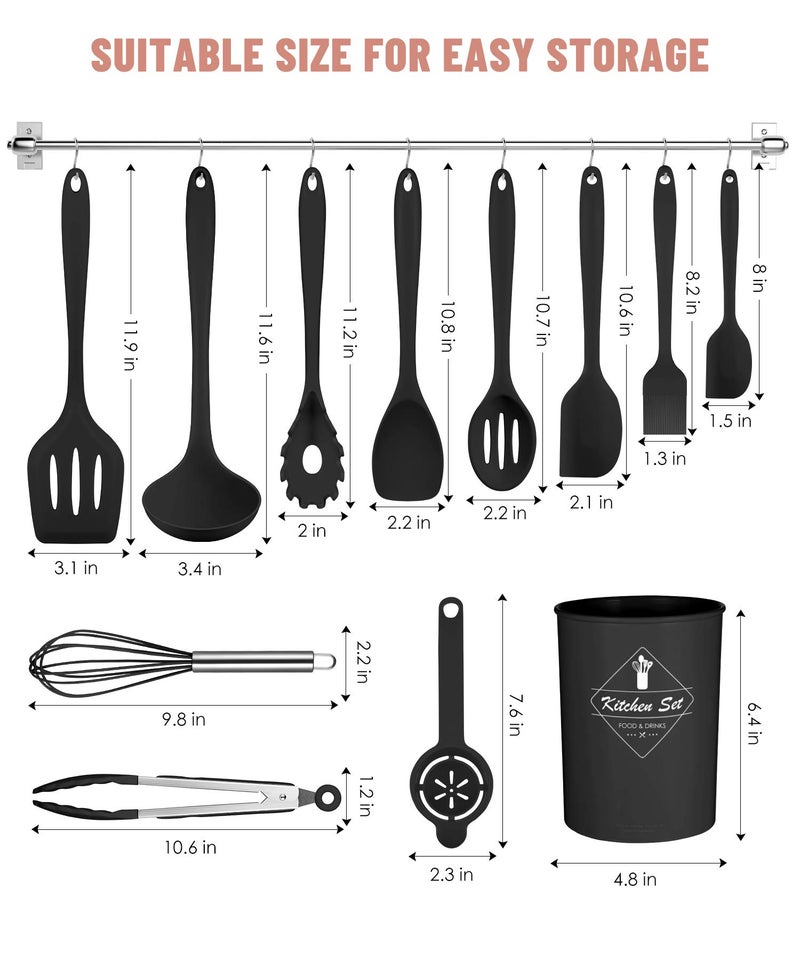 Pranski Kitchen Utensils Set-12 Pieces Silicone Cooking Utensils Set Dishwasher Safe 392°F Heat Resistant Spatula Set Nonstick Cookware - Image 2