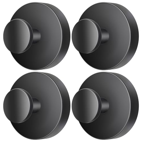 SOCORIA 2026 Upgraded DrillFree Suction Cup Hooks Stainless Steel Suction Cup Hooks for Shower Mirror Wall Bathroom Glass Hanging Towels 4 Pack Black - Image 1