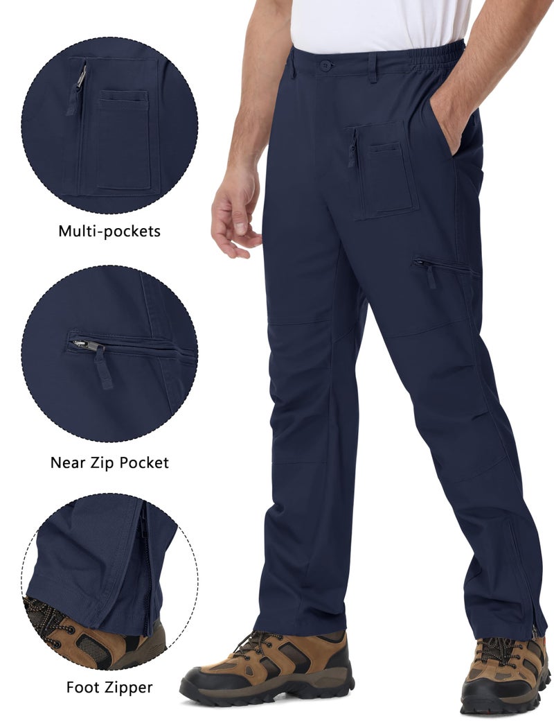CRYSULLY Mens Cargo Pants Hiking 9 Pockets Cotton Combat Work Safari Ripstop Construction Pant with Zipper Navy Blue 32 - Image 4