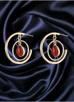 HaveDream High Quality And Exquisite Women's Alloy Double Hoop Teardrop Shape Semi-Precious Stone Fashion Earrings - Red  - Image 5
