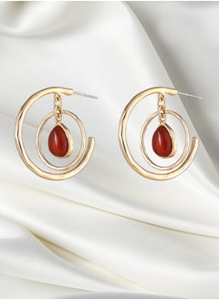 HaveDream High Quality And Exquisite Women's Alloy Double Hoop Teardrop Shape Semi-Precious Stone Fashion Earrings - Red  - Image 4