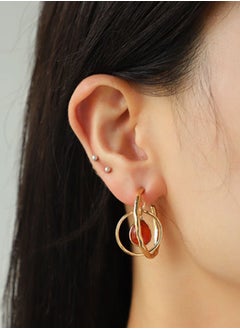 HaveDream High Quality And Exquisite Women's Alloy Double Hoop Teardrop Shape Semi-Precious Stone Fashion Earrings - Red  - Image 2