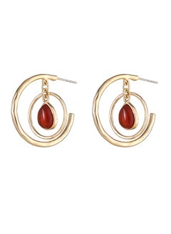 HaveDream High Quality And Exquisite Women's Alloy Double Hoop Teardrop Shape Semi-Precious Stone Fashion Earrings - Red  - Image 1
