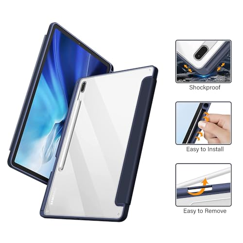 Casotec Clear Back Case | Right-Side Pencil Holder | Auto Wake/Sleep | Transparent PC Back | Soft TPU Bumper | Stand Cover for Samsung Tab S7 FE/Tab S8 Plus/Tab S7 Plus 12.4 inch - Blue - Image 3
