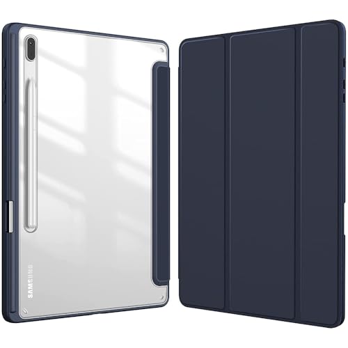 Casotec Clear Back Case | Right-Side Pencil Holder | Auto Wake/Sleep | Transparent PC Back | Soft TPU Bumper | Stand Cover for Samsung Tab S7 FE/Tab S8 Plus/Tab S7 Plus 12.4 inch - Blue - Image 1
