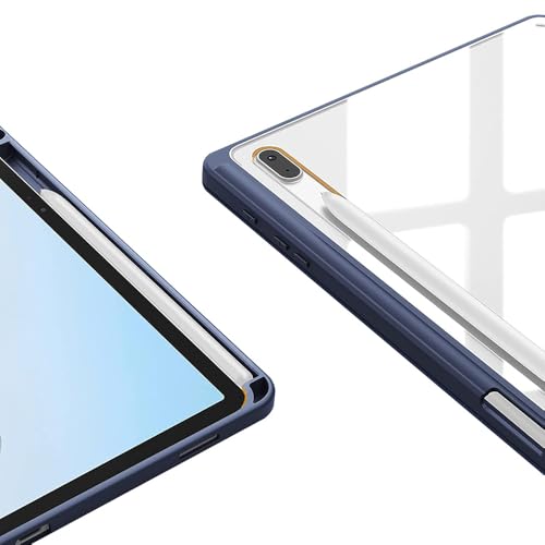 Casotec Clear Back Case | Right-Side Pencil Holder | Auto Wake/Sleep | Transparent PC Back | Soft TPU Bumper | Stand Cover for Samsung Tab S7 FE/Tab S8 Plus/Tab S7 Plus 12.4 inch - Blue - Image 5