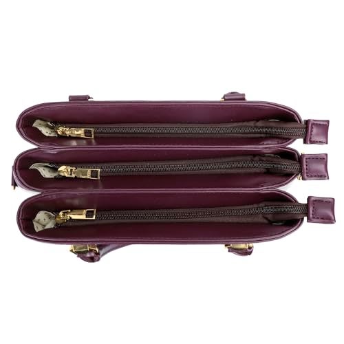 KKXIU Women Satchel Bags Handle Shoulder Handbags and Purses Pockets Zipper Leather Crossbody Bags (X-Wine Flower Pattern) - Image 5