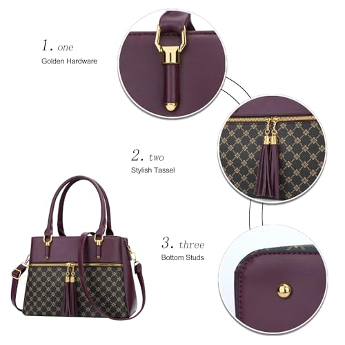 KKXIU Women Satchel Bags Handle Shoulder Handbags and Purses Pockets Zipper Leather Crossbody Bags (X-Wine Flower Pattern) - Image 3