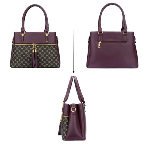 KKXIU Women Satchel Bags Handle Shoulder Handbags and Purses Pockets Zipper Leather Crossbody Bags (X-Wine Flower Pattern) - Image 4