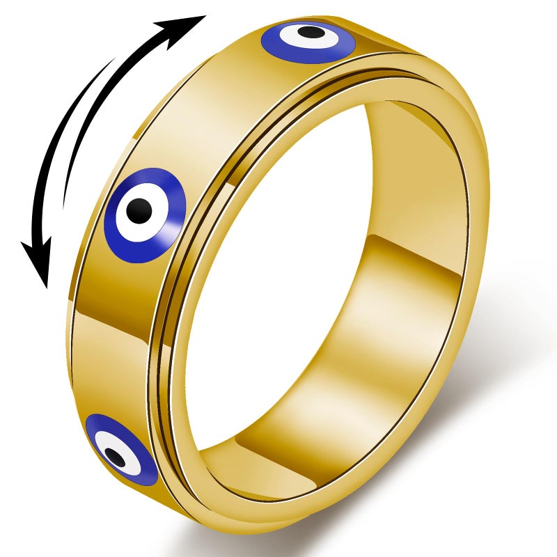 LuckyAmor Evil Eye Fidget Ring for Women - 18K Gold Plated Stainless Steel Spinner Rings for Anxiety Relief, Ojo Turco Ring Luck Amulet, Turkish Faith Protection Stackable Jewelry Gift for Women Men (Gold, 7) - Image 1