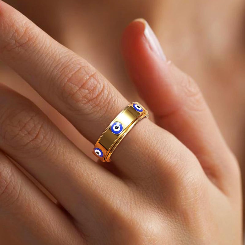 LuckyAmor Evil Eye Fidget Ring for Women - 18K Gold Plated Stainless Steel Spinner Rings for Anxiety Relief, Ojo Turco Ring Luck Amulet, Turkish Faith Protection Stackable Jewelry Gift for Women Men (Gold, 7) - Image 3