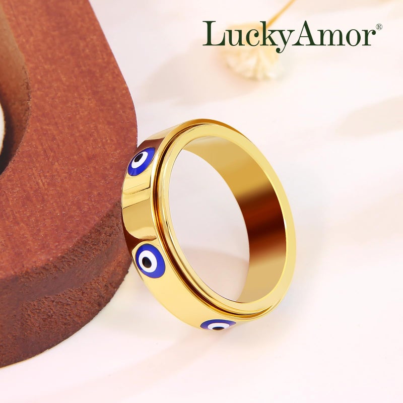 LuckyAmor Evil Eye Fidget Ring for Women - 18K Gold Plated Stainless Steel Spinner Rings for Anxiety Relief, Ojo Turco Ring Luck Amulet, Turkish Faith Protection Stackable Jewelry Gift for Women Men (Gold, 7) - Image 5