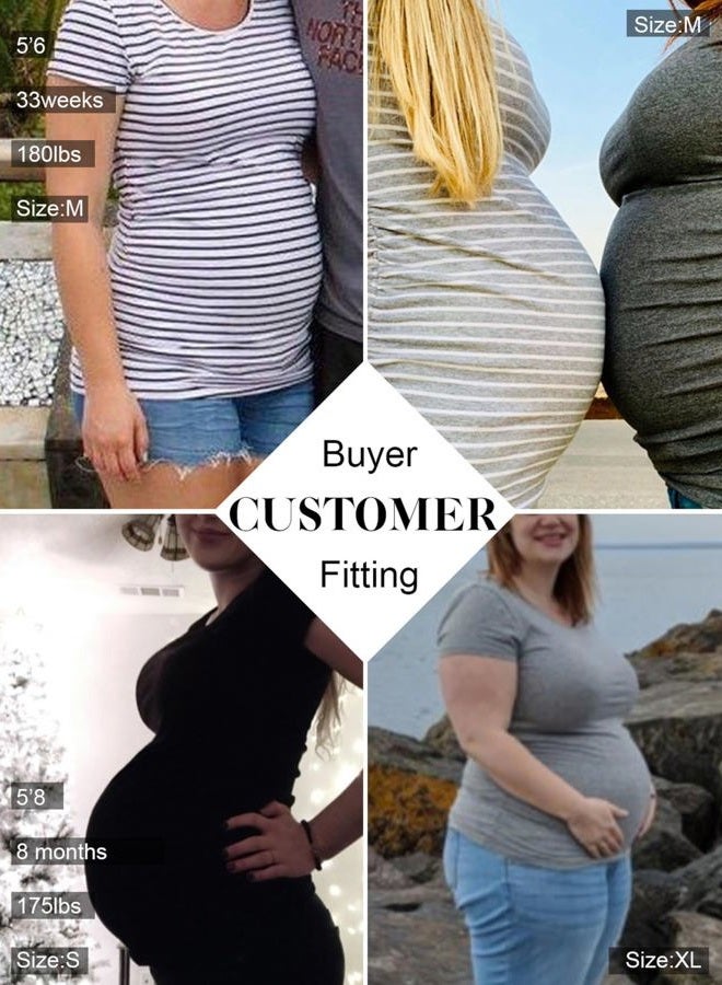 Liu & Qu Womens Maternity Tops Short Sleeve Round Neck Pregnancy Shirts 3 Packs, Black/White/Grey, L - Image 4
