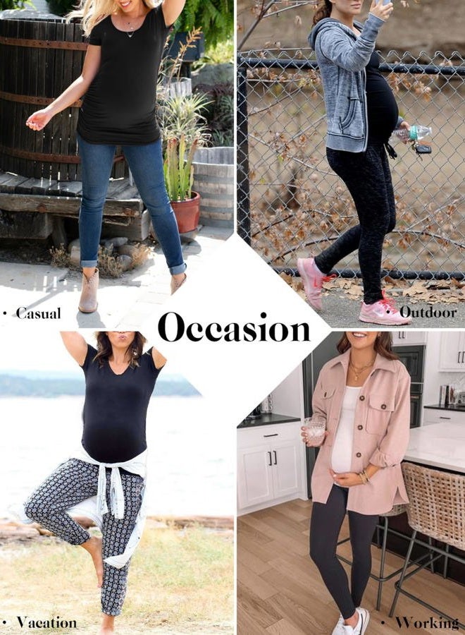 Liu & Qu Womens Maternity Tops Short Sleeve Round Neck Pregnancy Shirts 3 Packs, Black/White/Grey, L - Image 2