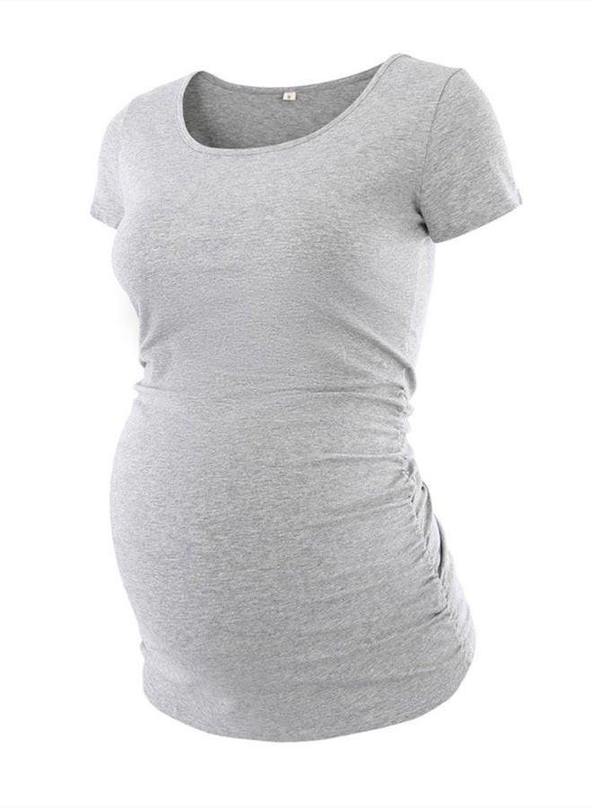 Liu & Qu Womens Maternity Tops Short Sleeve Round Neck Pregnancy Shirts 3 Packs, Black/White/Grey, L - Image 5