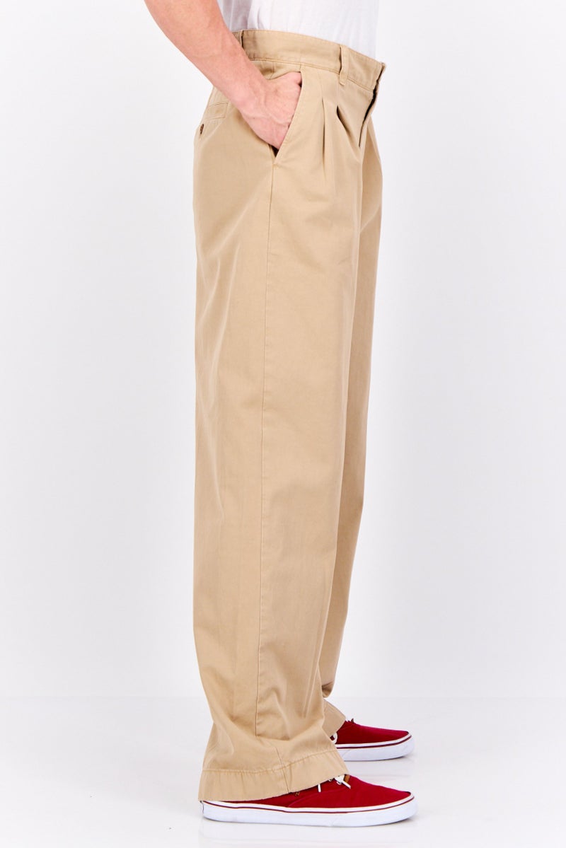 Men Regular Fit Pleated Volume Chino Pant, Dark Khaki