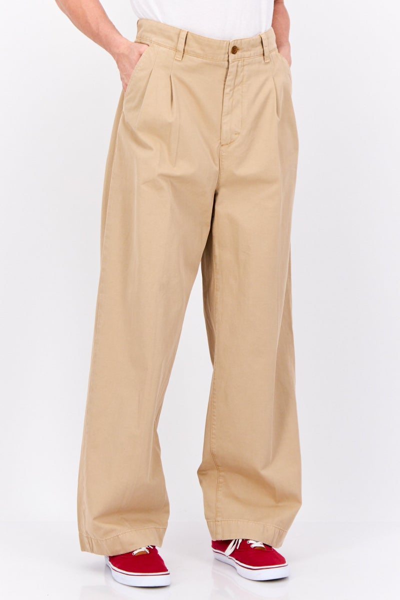 Men Regular Fit Pleated Volume Chino Pant, Dark Khaki