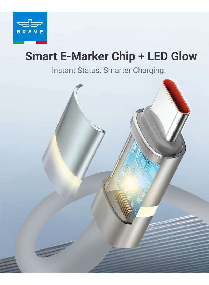 Brave 100W USB-C to USB-C Fast Charging Cable with LED Light – PD Turbo Charge, Smart E-Marker Chip, 480Mbps Data Transfer, Ultra-Durable Soft Silicone Design – Compatible with iPhone Air, iPhone 17 / 17 Pro / 17 Pro Max, iPhone 16 & 15 Series, iPad Pro/Air, MacBook Air/Pro, Samsung Galaxy S25/S24/S23 Ultra, Google Pixel, Dell XPS, HP Spectre, Lenovo ThinkPad, Surface Laptop, Chromebook & All USB-C Devices – Type-C Fast Charge Cable for Phones, Tablets & Laptops - Image 4
