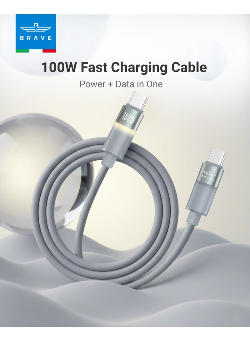 Brave 100W USB-C to USB-C Fast Charging Cable with LED Light – PD Turbo Charge, Smart E-Marker Chip, 480Mbps Data Transfer, Ultra-Durable Soft Silicone Design – Compatible with iPhone Air, iPhone 17 / 17 Pro / 17 Pro Max, iPhone 16 & 15 Series, iPad Pro/Air, MacBook Air/Pro, Samsung Galaxy S25/S24/S23 Ultra, Google Pixel, Dell XPS, HP Spectre, Lenovo ThinkPad, Surface Laptop, Chromebook & All USB-C Devices – Type-C Fast Charge Cable for Phones, Tablets & Laptops - Image 5