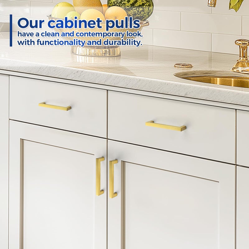 JOY DECOR 10 Pack Cabinet Handles, Gold Cabinet Pulls, 5 Inch Kitchen Handles Square Drawer Pulls Stainless Steel Drawer Hardware, 128mm Hole Center - Image 5