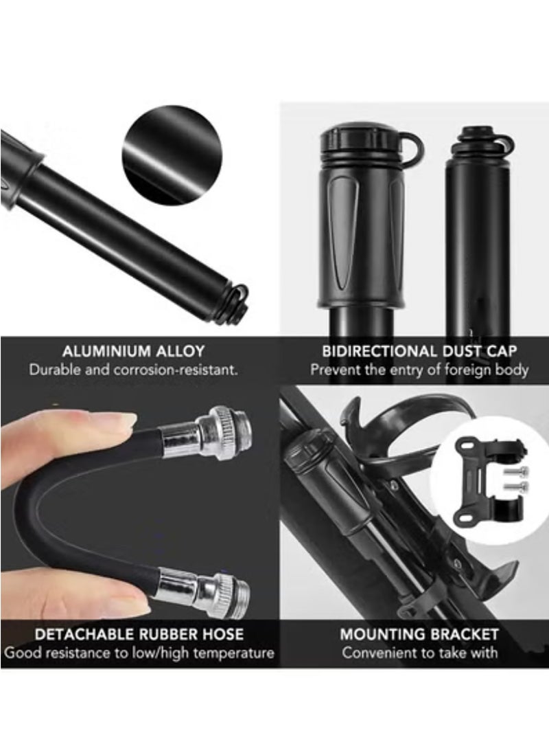 Cuken Mini Bike Pump, High Pressure Bicycle Pump, Aluminum Alloy Bike Air Pump Presta and Schrader Valve Compatible, Portable Bike Tire Pump for Road Mountain Bikes & More, Ball Pump, Black  - Image 3