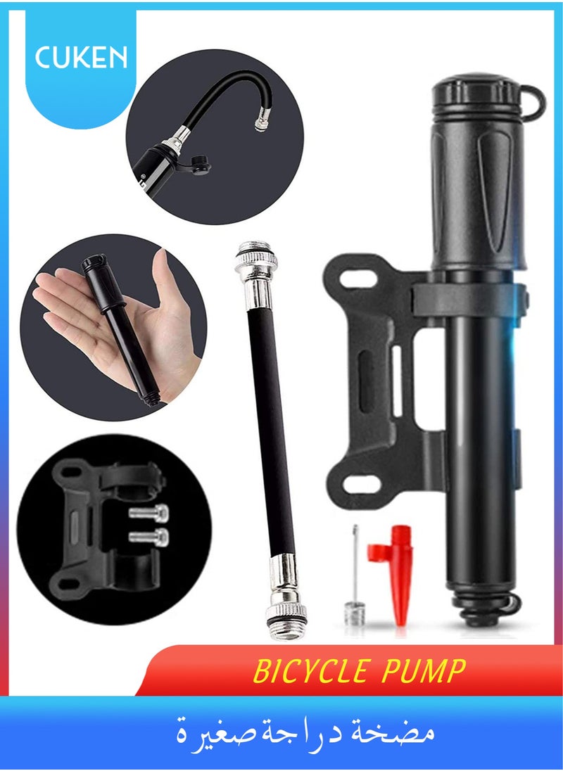 Cuken Mini Bike Pump, High Pressure Bicycle Pump, Aluminum Alloy Bike Air Pump Presta and Schrader Valve Compatible, Portable Bike Tire Pump for Road Mountain Bikes & More, Ball Pump, Black  - Image 1