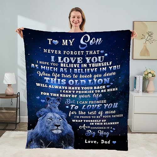 tgruihm to My Son Blanket from Dad, Blue Lion Blanket for My Sons, Son Gifts from Dad, Christmas Father to Sons Birthday Gifts Super Soft Cozy Flannel Blankets for Bed Sofa Decor 80"x60" - Image 2