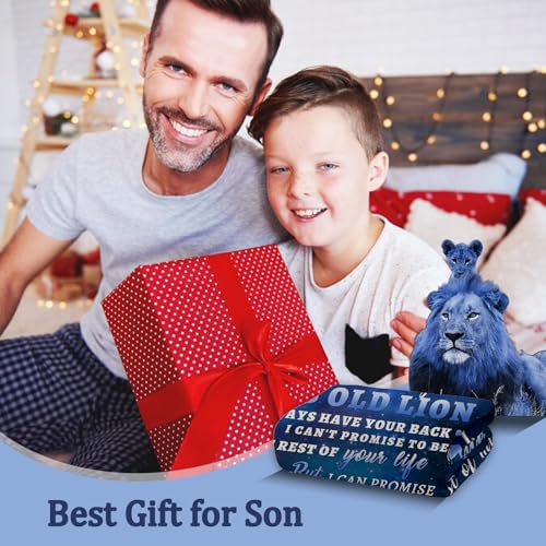tgruihm to My Son Blanket from Dad, Blue Lion Blanket for My Sons, Son Gifts from Dad, Christmas Father to Sons Birthday Gifts Super Soft Cozy Flannel Blankets for Bed Sofa Decor 80"x60" - Image 3