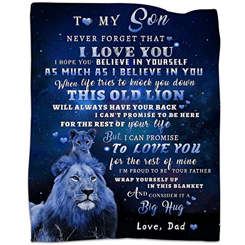 tgruihm to My Son Blanket from Dad, Blue Lion Blanket for My Sons, Son Gifts from Dad, Christmas Father to Sons Birthday Gifts Super Soft Cozy Flannel Blankets for Bed Sofa Decor 80"x60" - Image 1