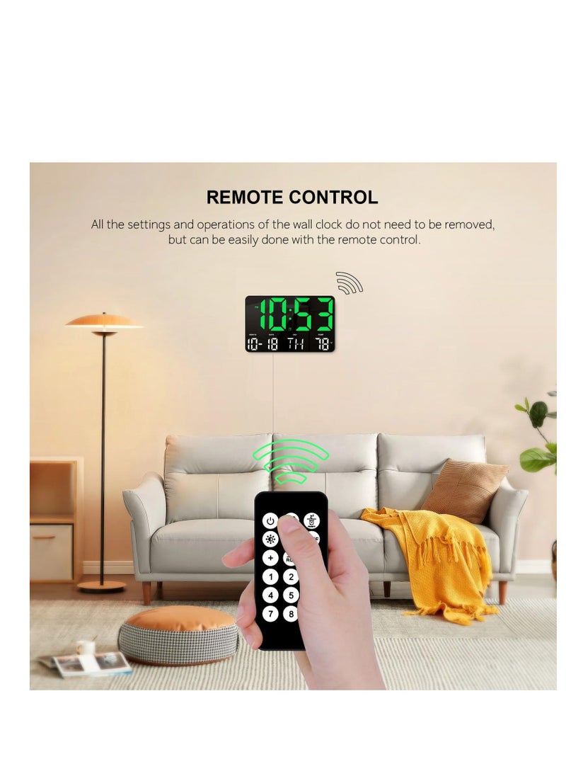 Excefore - Digital Clock, Digital Wall Clock with Remote Control, LED Clock Large Display with Temperature/Date/Week, for Living Room Decor, Large Wall Clocks for Bedroom Office Gym Shop Garage (Green) - Image 1