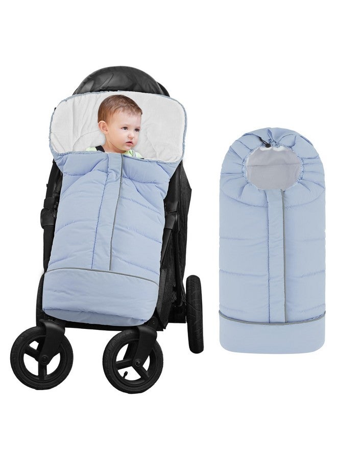 Yoofoss Stroller Cover for Winter, Toddler Stroller Footmuff Universal for Most Stroller, Water Resistant Warm Coral Baby Stroller Bunting Sleeping Bag Blue - Image 1