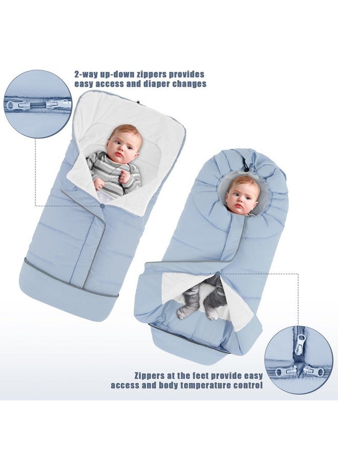 Yoofoss Stroller Cover for Winter, Toddler Stroller Footmuff Universal for Most Stroller, Water Resistant Warm Coral Baby Stroller Bunting Sleeping Bag Blue - Image 4