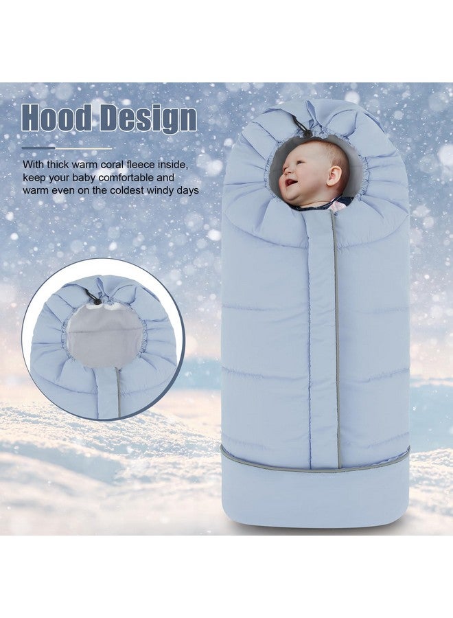 Yoofoss Stroller Cover for Winter, Toddler Stroller Footmuff Universal for Most Stroller, Water Resistant Warm Coral Baby Stroller Bunting Sleeping Bag Blue - Image 3