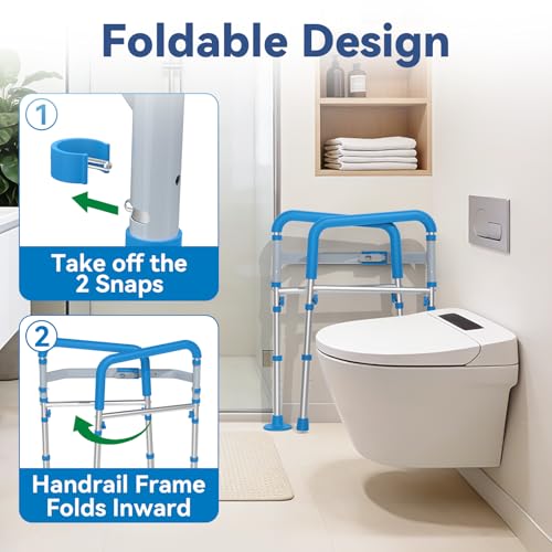 Loyoda Toilet Safety Rails for Seniors, Adjustable Height Toilet Handles for Elderly and Disabled, One-Button Width Adjustment, Foldable Handles, 350 LBS, Toilet Bars Fit Most Toilets - Image 5