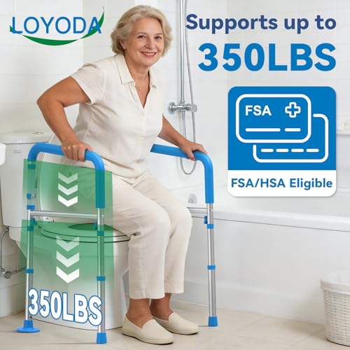 Loyoda Toilet Safety Rails for Seniors, Adjustable Height Toilet Handles for Elderly and Disabled, One-Button Width Adjustment, Foldable Handles, 350 LBS, Toilet Bars Fit Most Toilets - Image 2