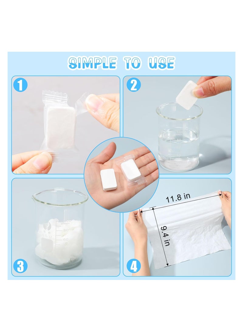 SYOSI Compressed Towels 100 Pieces Toilet Paper Tablets Bulk Disposable Wash Cloths for Travel Compressed Washcloths Towels Portable Thicker Larger Pure Cotton for Outdoor Hotel 9.4 x 11.8 inch - Image 3