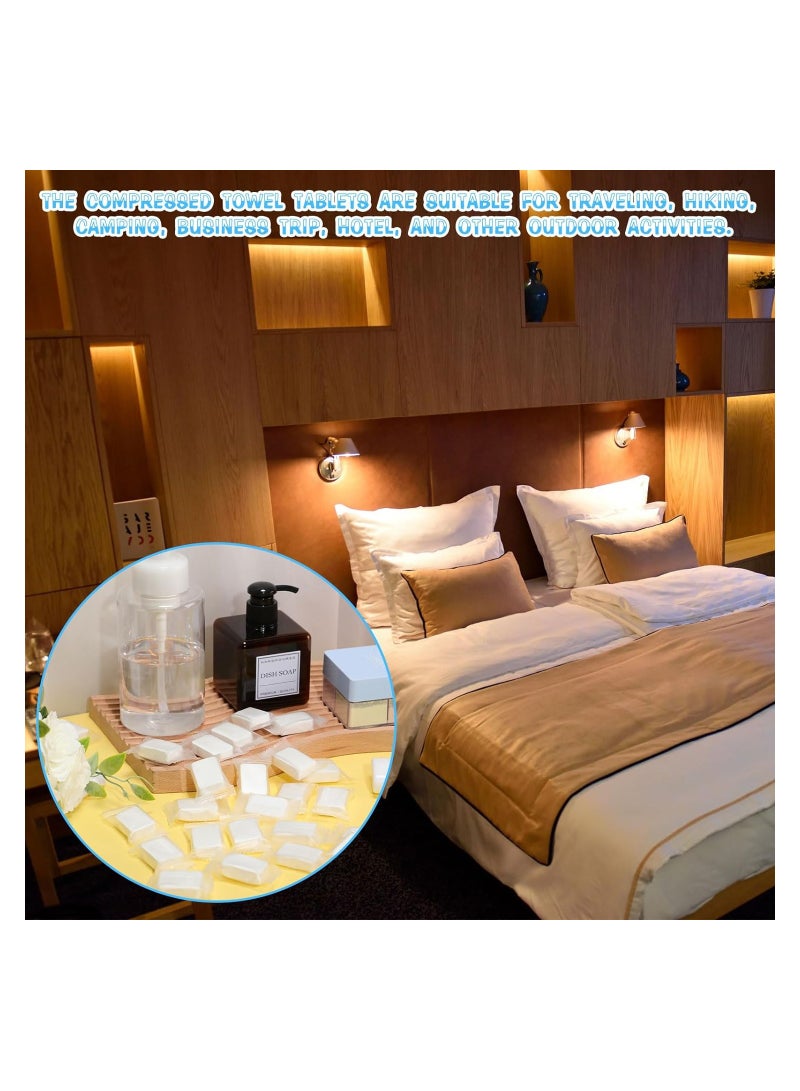 SYOSI Compressed Towels 100 Pieces Toilet Paper Tablets Bulk Disposable Wash Cloths for Travel Compressed Washcloths Towels Portable Thicker Larger Pure Cotton for Outdoor Hotel 9.4 x 11.8 inch - Image 5