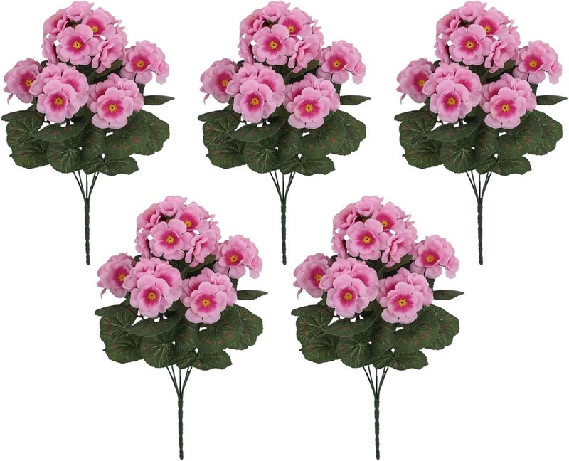 Geranium Flowers, 5 Artificial Plants, 14 in Decor - Image 1