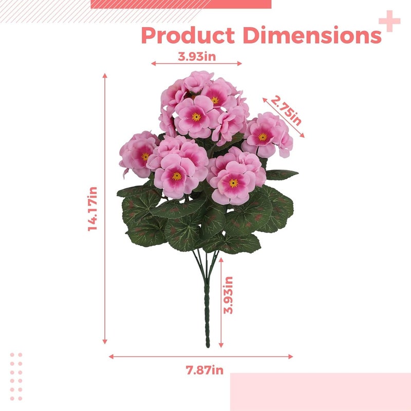 Geranium Flowers, 5 Artificial Plants, 14 in Decor - Image 5
