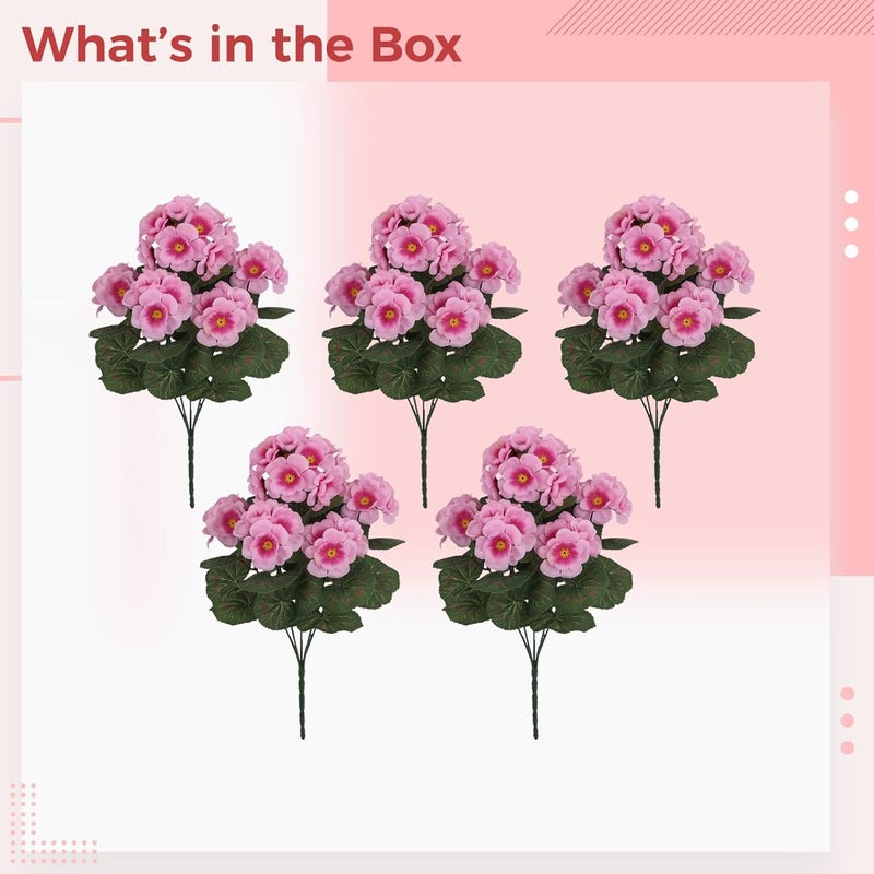 Geranium Flowers, 5 Artificial Plants, 14 in Decor - Image 3