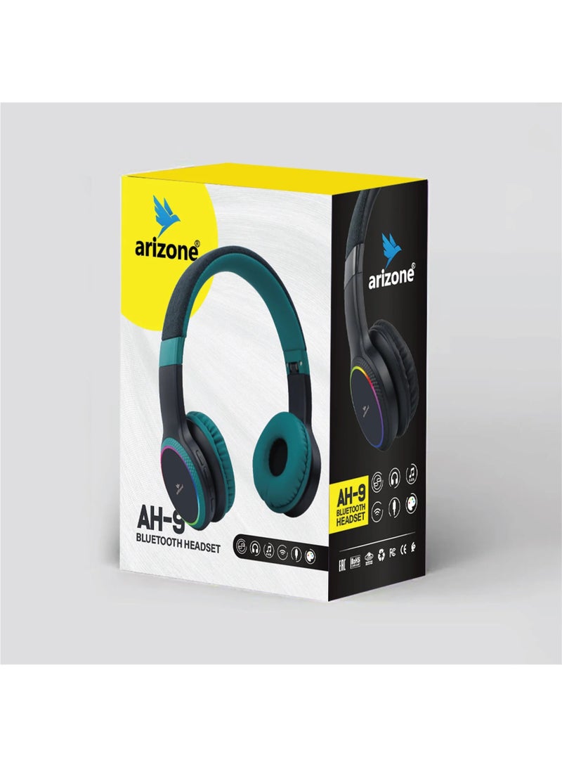 أريزون سماعات رأس لاسلكية Arizon AH-9 بتقنية بلوتوث 5.3 مع 6 أوضاع معادل صوت وإلغاء ضوضاء ستيريو عالية الدقة - Image 1