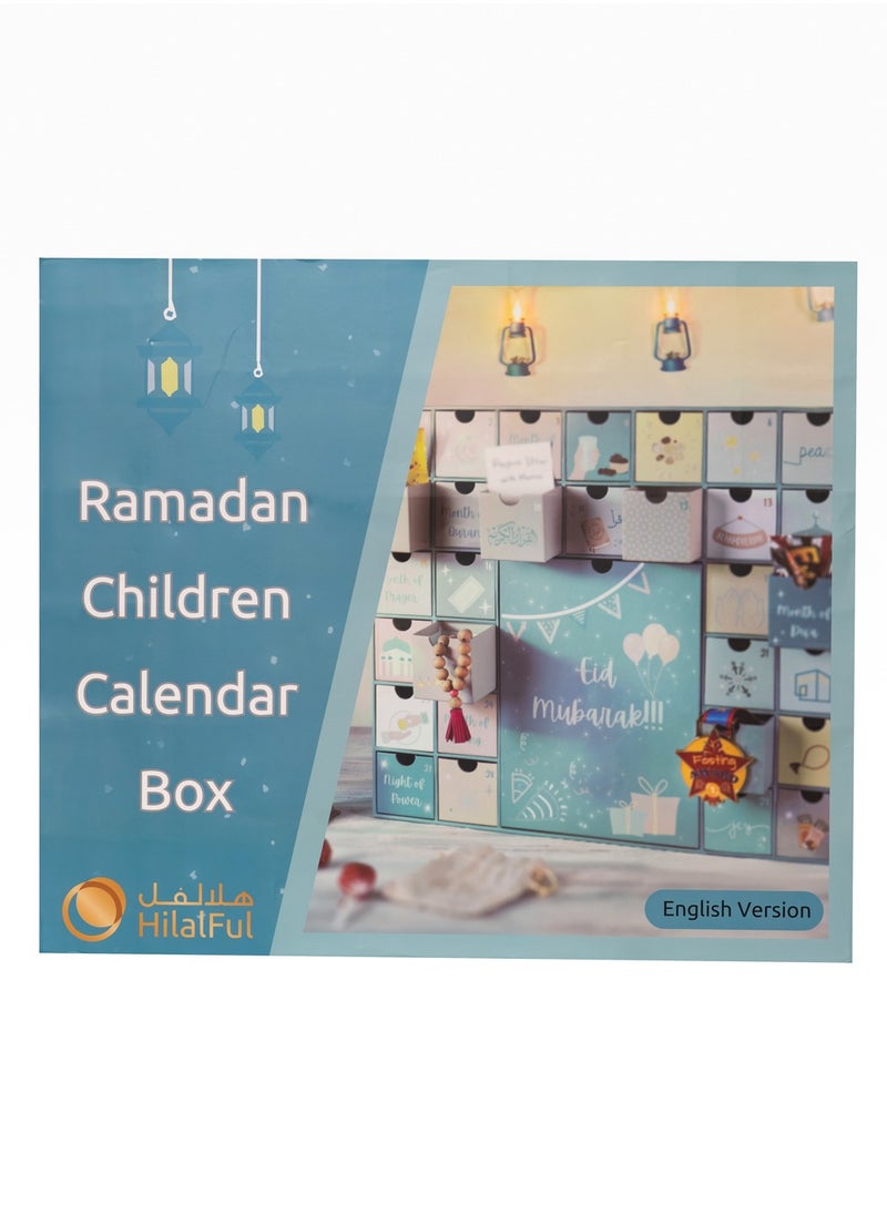 Hilalful - HilalFul Themed Ramadan Countdown Calendar Box - English | Cardboard Made | 30 Drawers | Fill Pocket with Toys, Treats | For Kids, Children Above Age 3+ Years | Reusable & Eco-friendly - Image 1