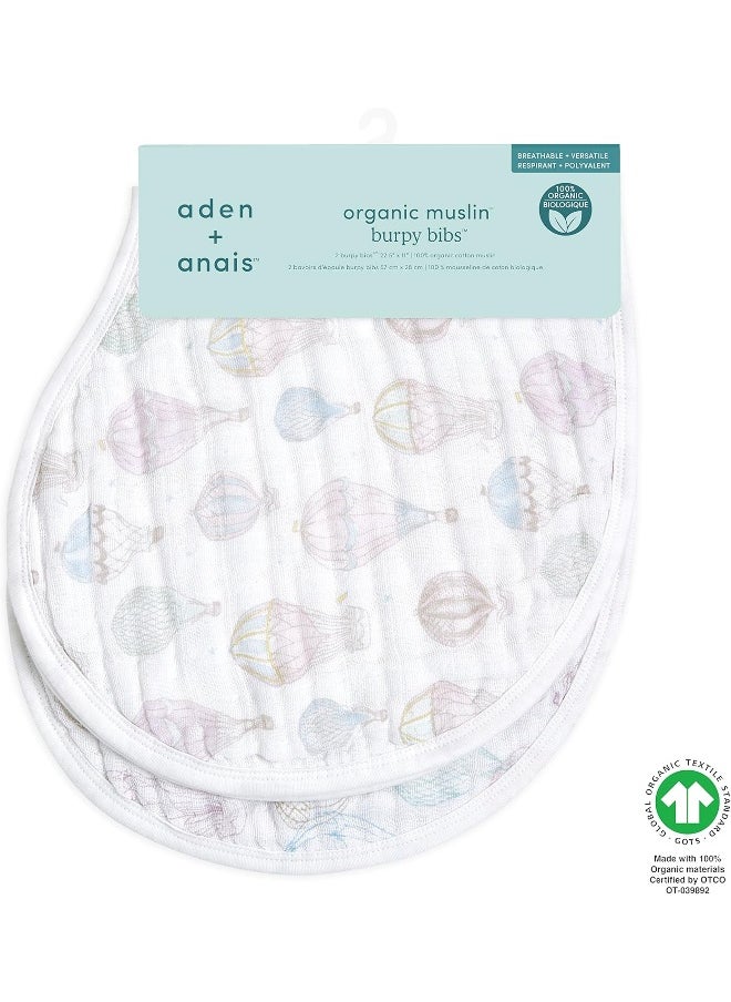 aden + anais - aden + anais 100% Organic Cotton Muslin Burpy Bib – Multi-Use, Absorbent 4-Layer Burp Cloth & Full-Coverage Snap-Closure Baby Bib, Lap-Shoulder Drool Cloth, 22.5” X 11”, 2-Pack, Above The Clouds - Image 1